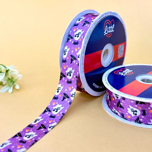 -Printed Satin Ribbon 25mm 23m Halloween Theme Gift Wrap Decor-Littl