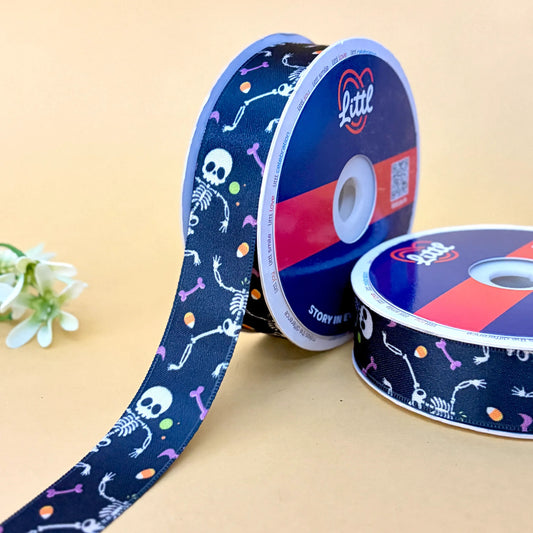 -Printed Satin Ribbon 25mm 23m Halloween Theme Gift Wrap Decor-Littl