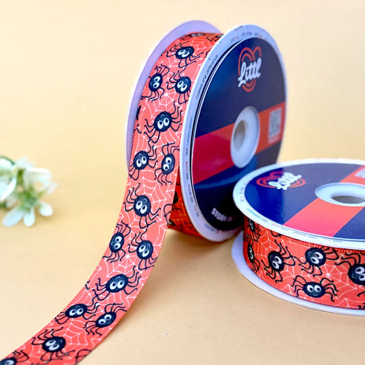 -Printed Satin Ribbon 25mm 23m Halloween Theme Gift Wrap Decor-Littl