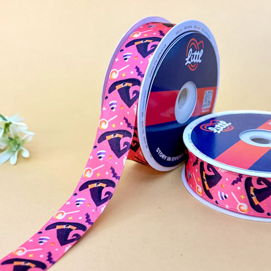 -Printed Satin Ribbon 25mm 23m Halloween Theme Gift Wrap Decor-Littl