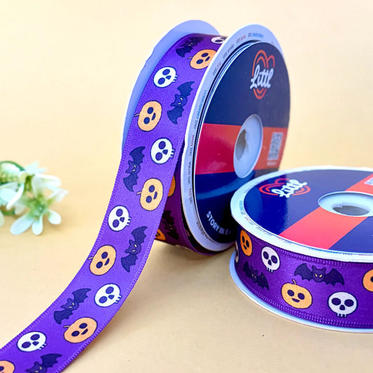 -Printed Satin Ribbon 25mm 23m Halloween Theme Gift Wrap Decor-Littl