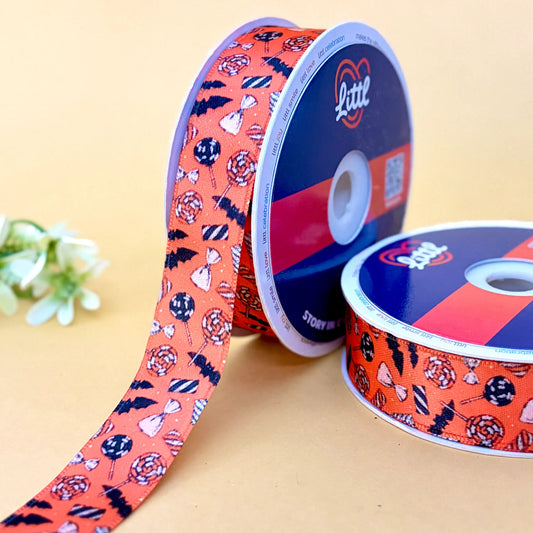 -Printed Satin Ribbon 25mm 23m Halloween Theme Gift Wrap Decor-Littl