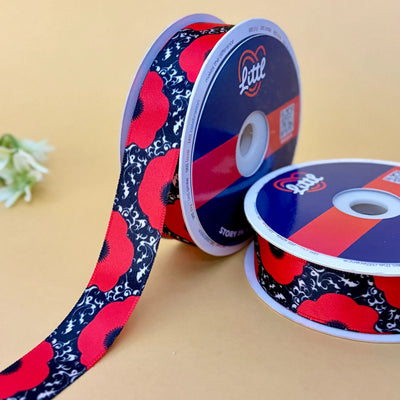 -Satin Ribbon 25mm 23m Red Black Single Face Gift Wrap Craft-Littl