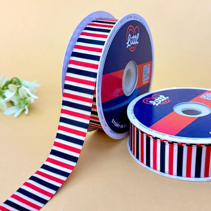 Stripe Nautical Red – Printed Satin Ribbon, 25 mm