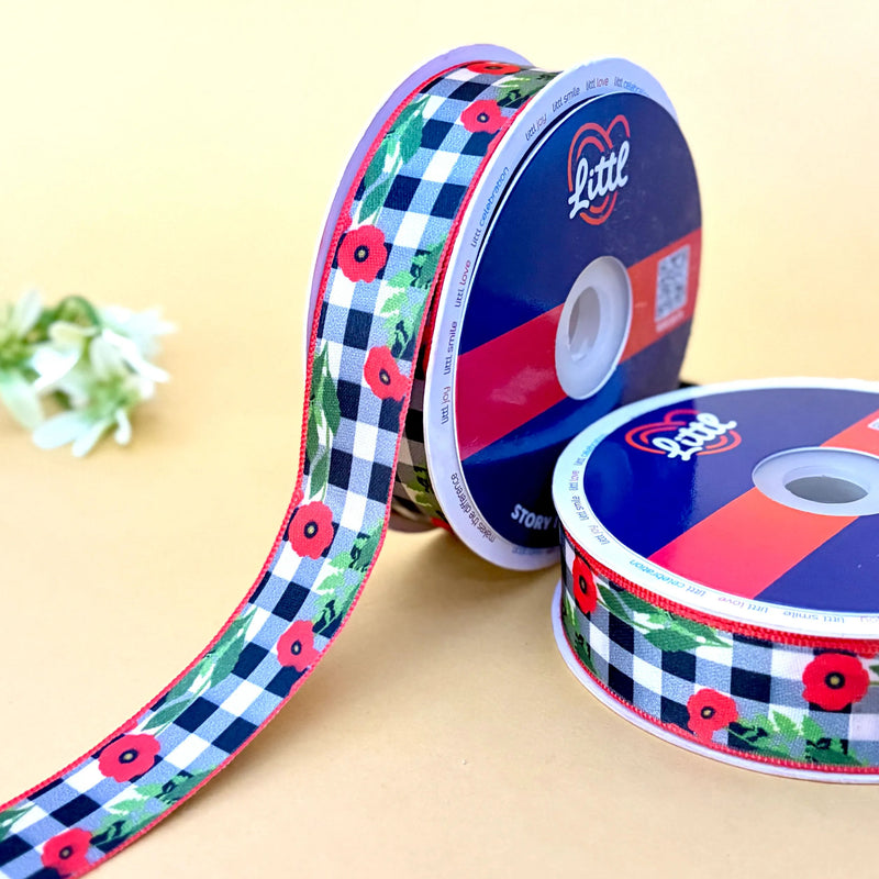 -Satin Ribbon 25mm 23m Red Black Single Face Gift Wrap Craft-Littl