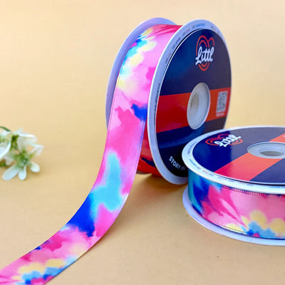Blue Floral Damask Printed Ribbon 25mm - 25mm printed ribbon by Littl India