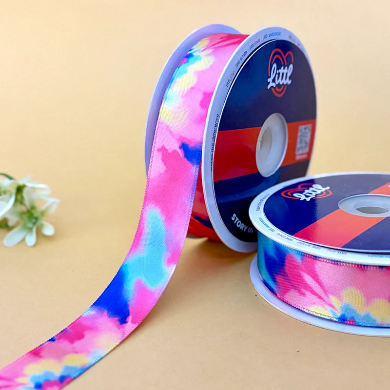 Blue Floral Damask Printed Ribbon 25mm - 25mm printed ribbon by Littl India