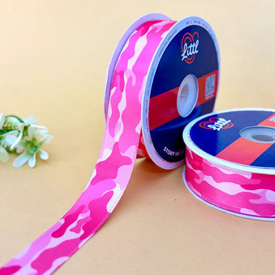 Pink Camouflage Printed Ribbon 25mm - 25mm printed ribbon by Littl India