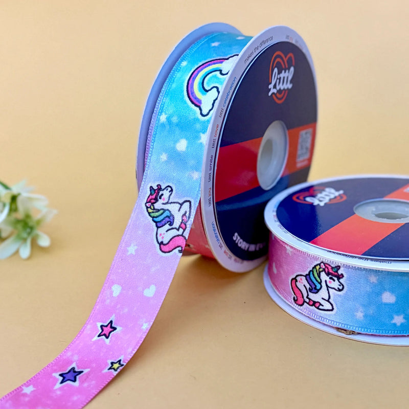 Unicorn Star Printed Ribbon 25mm - 25mm printed ribbon by Littl India
