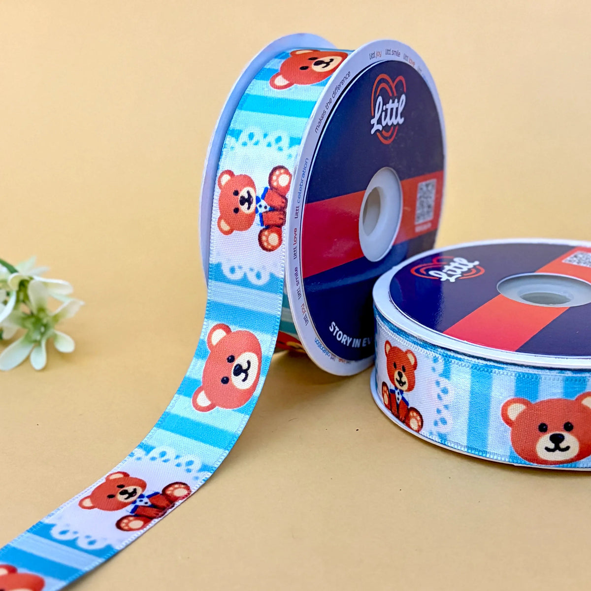 Teddy Bear Printed Ribbon 1 inch (25 mm) - 1 inch (25 mm) printed ribbon by Littl India