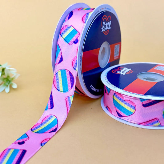 -Multicolor Satin Ribbon 25mm 23m Pack Single Face Gift Wrapping-Littl