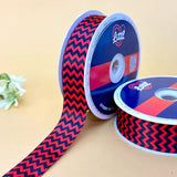 Zigzag Cherry Night – Printed Satin Ribbon, 15 & 1 inch (25 mm), by Littl
