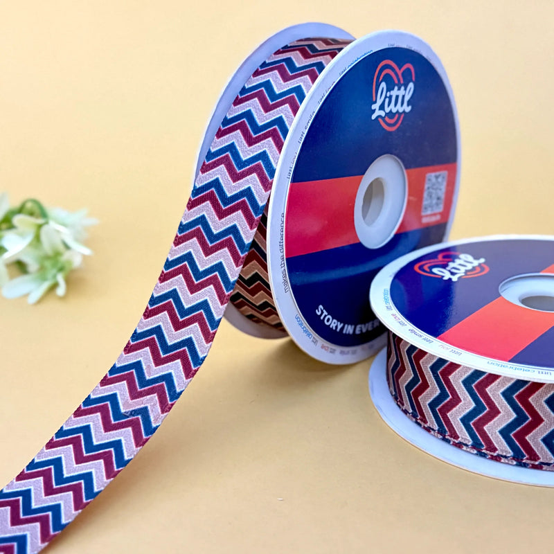 Dark Chevron Stripe Printed Ribbon 25mm - 25mm printed ribbon by Littl India