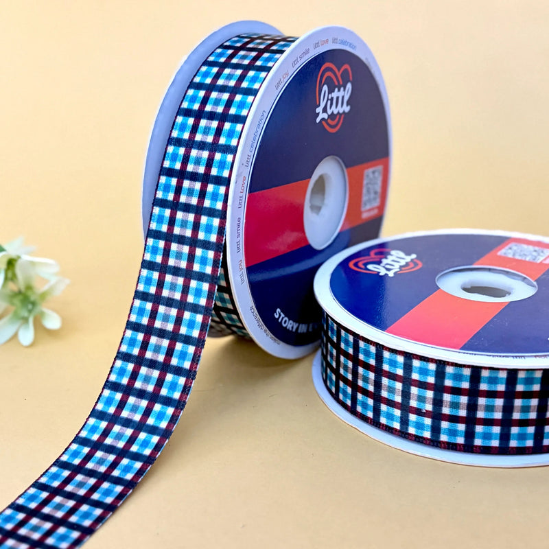 Plaid Check Printed Ribbon 25mm - 25mm printed ribbon by Littl India