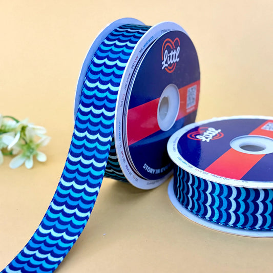 -Printed Satin Ribbon 25mm 23m Aqua Theme Single Face Gift Wrap-Littl