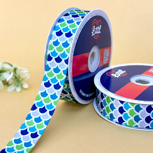 -Printed Satin Ribbon 25mm 23m Aqua Theme Single Face Gift Wrap-Littl