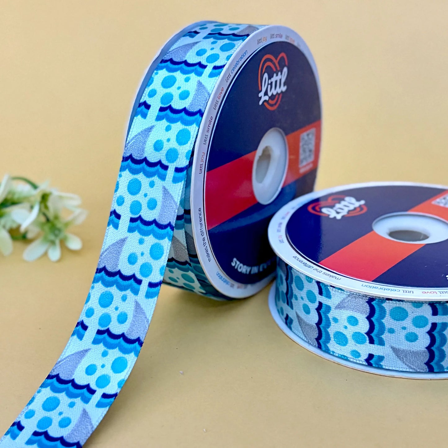 -printed satin ribbon 25mm 23m aqua theme single face gift wrap-littl