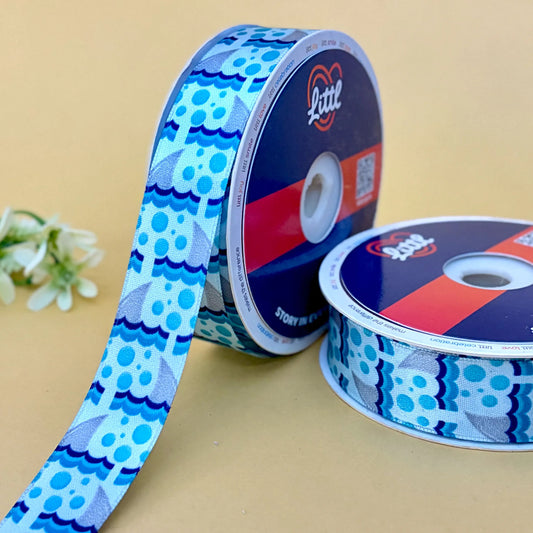 -Printed Satin Ribbon 25mm 23m Aqua Theme Single Face Gift Wrap-Littl