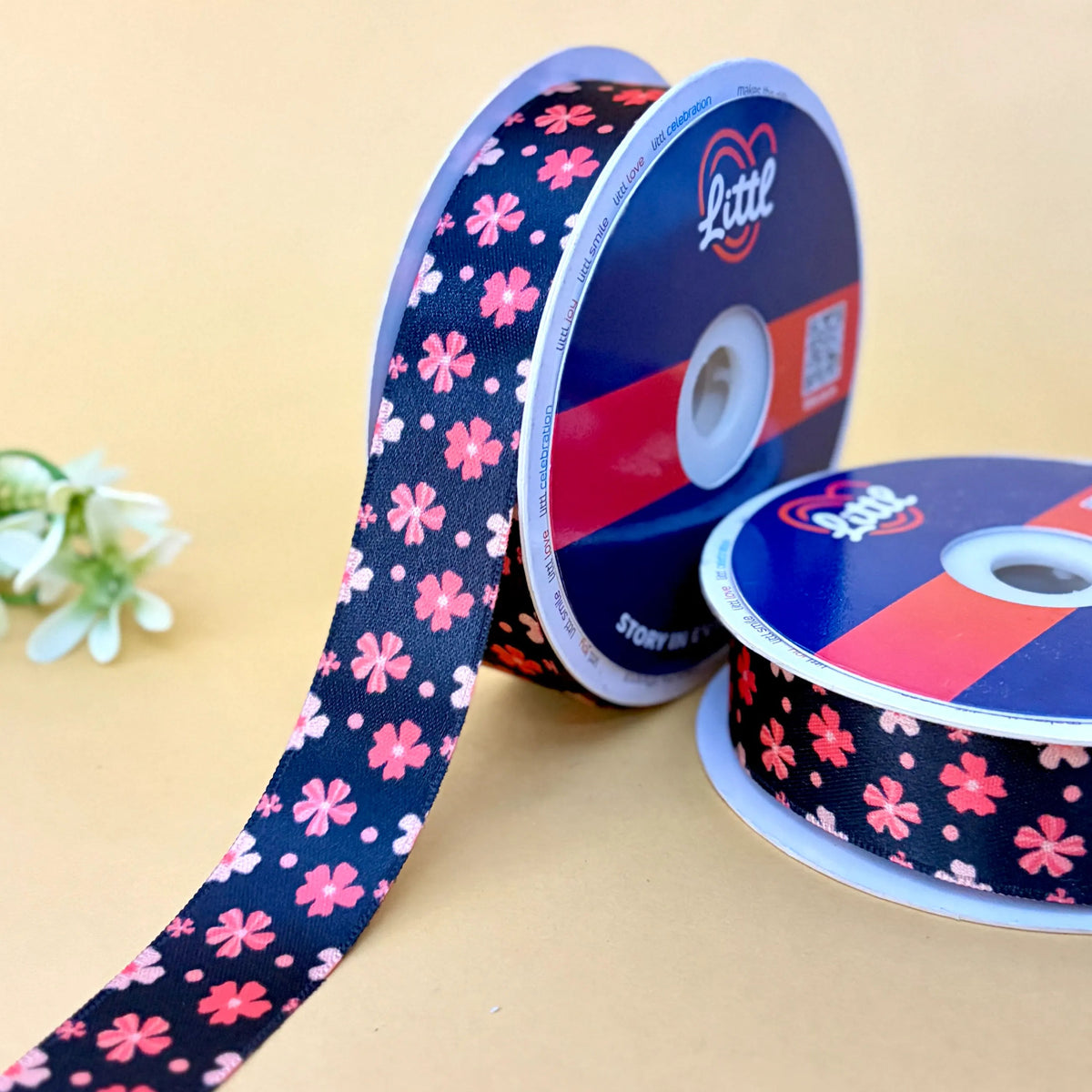 Blossom Navy Blush – Printed Satin Ribbon, 1 inch (25 mm), by Littl