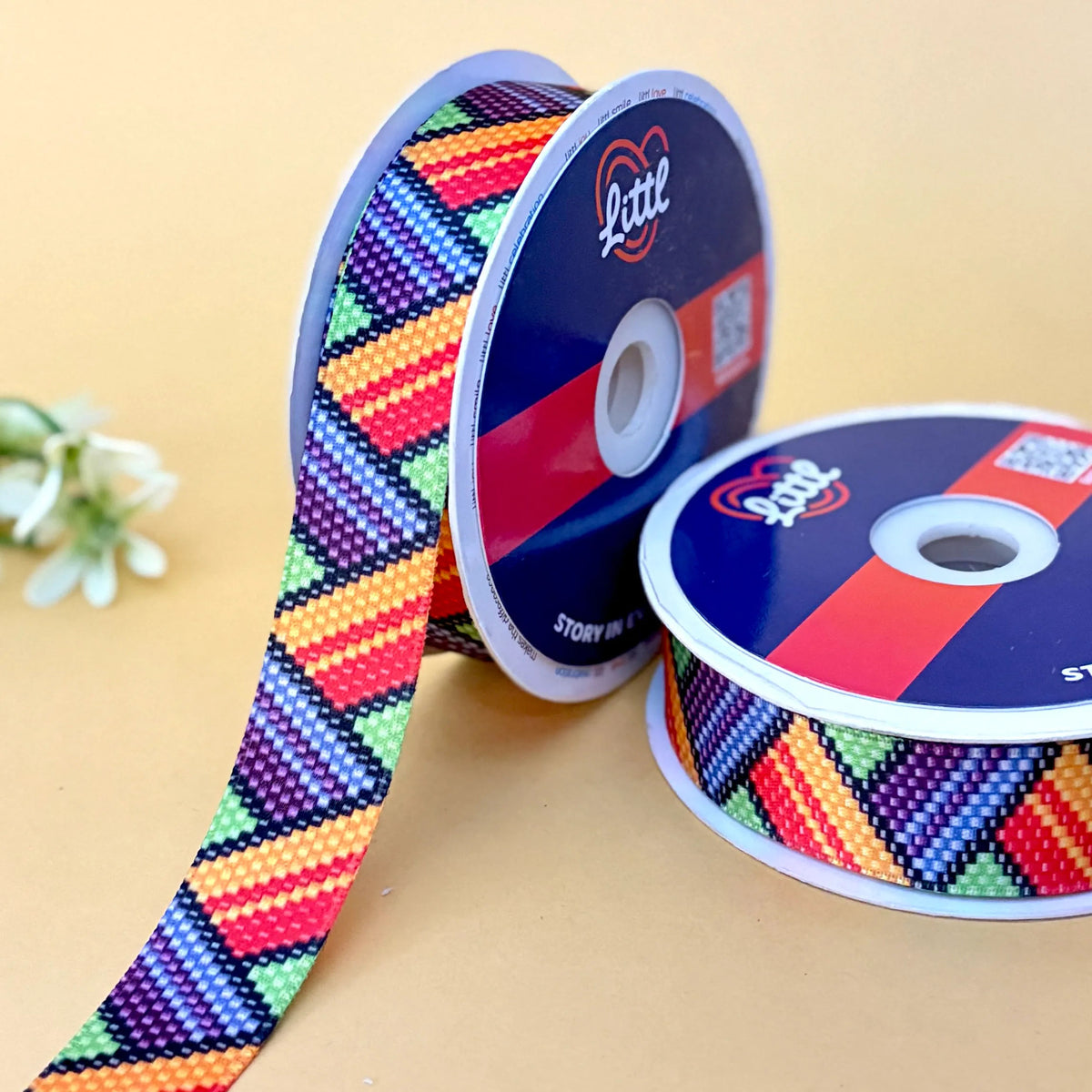 Knit Stripe Rainbow – Printed Satin Ribbon, 1 inch (25 mm), by Littl