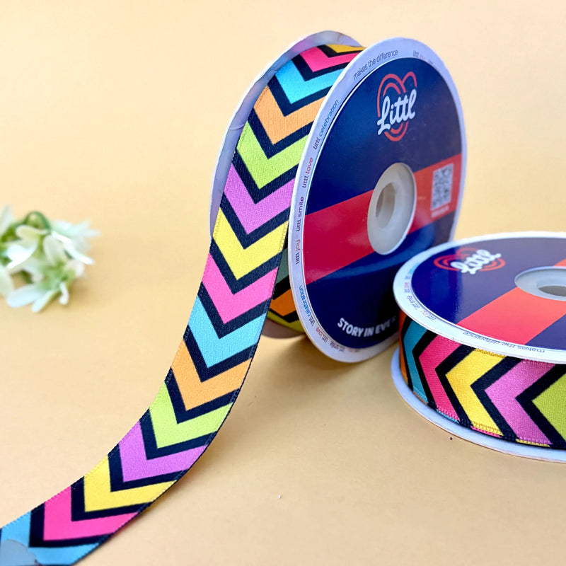Pink Snowflake Geometric Printed Ribbon 25mm - 25mm printed ribbon by Littl India