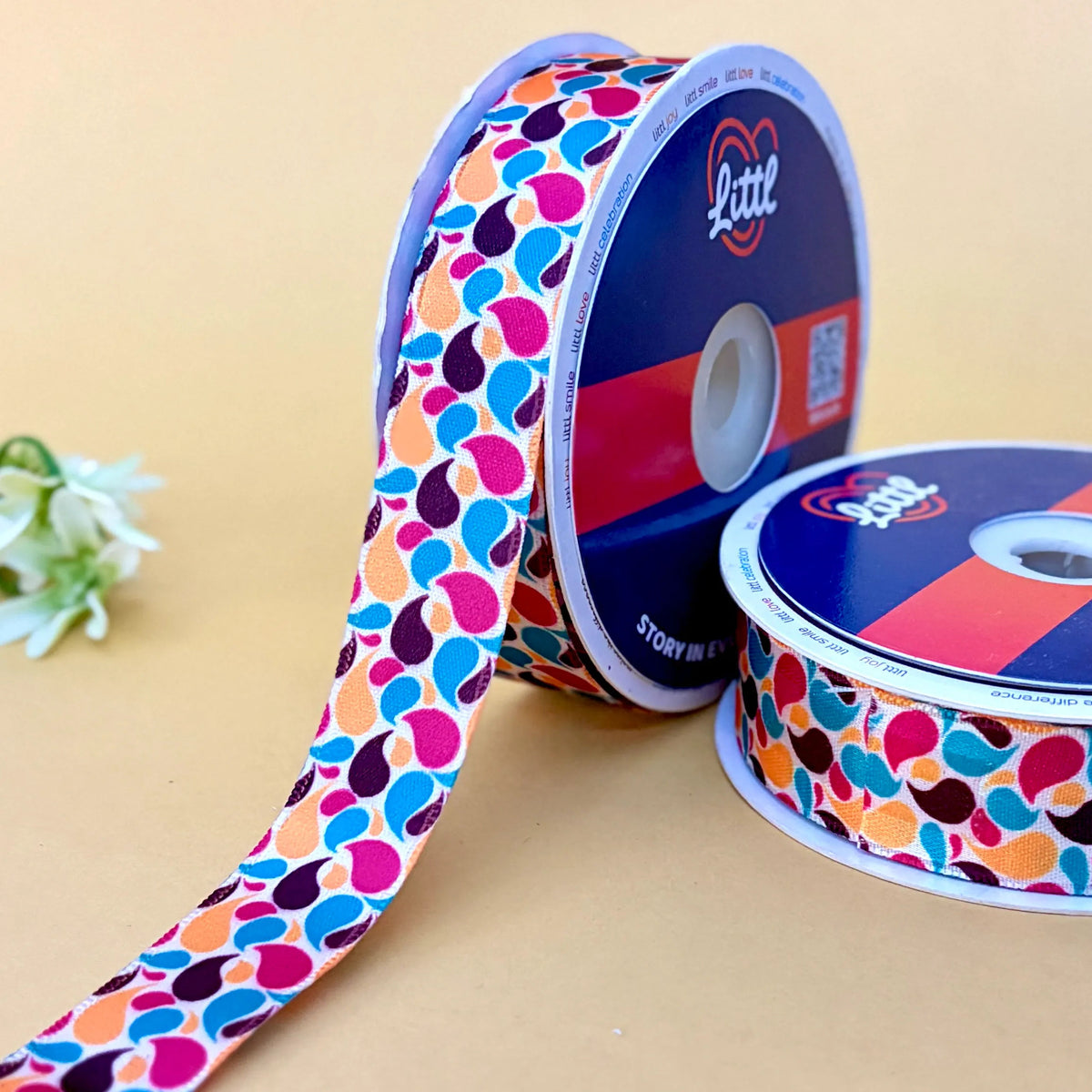 Paisley Carnival Pop – Printed Satin Ribbon, 1 inch (25 mm), by Littl
