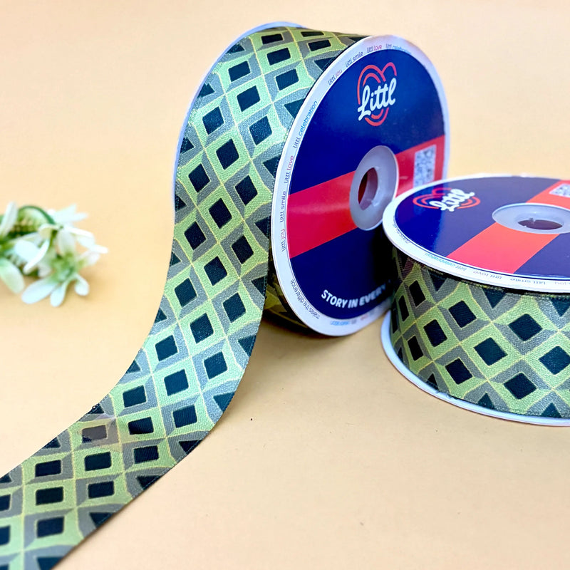 Green Diamond Lattice Printed Ribbon 40mm - 40mm printed ribbon by Littl India
