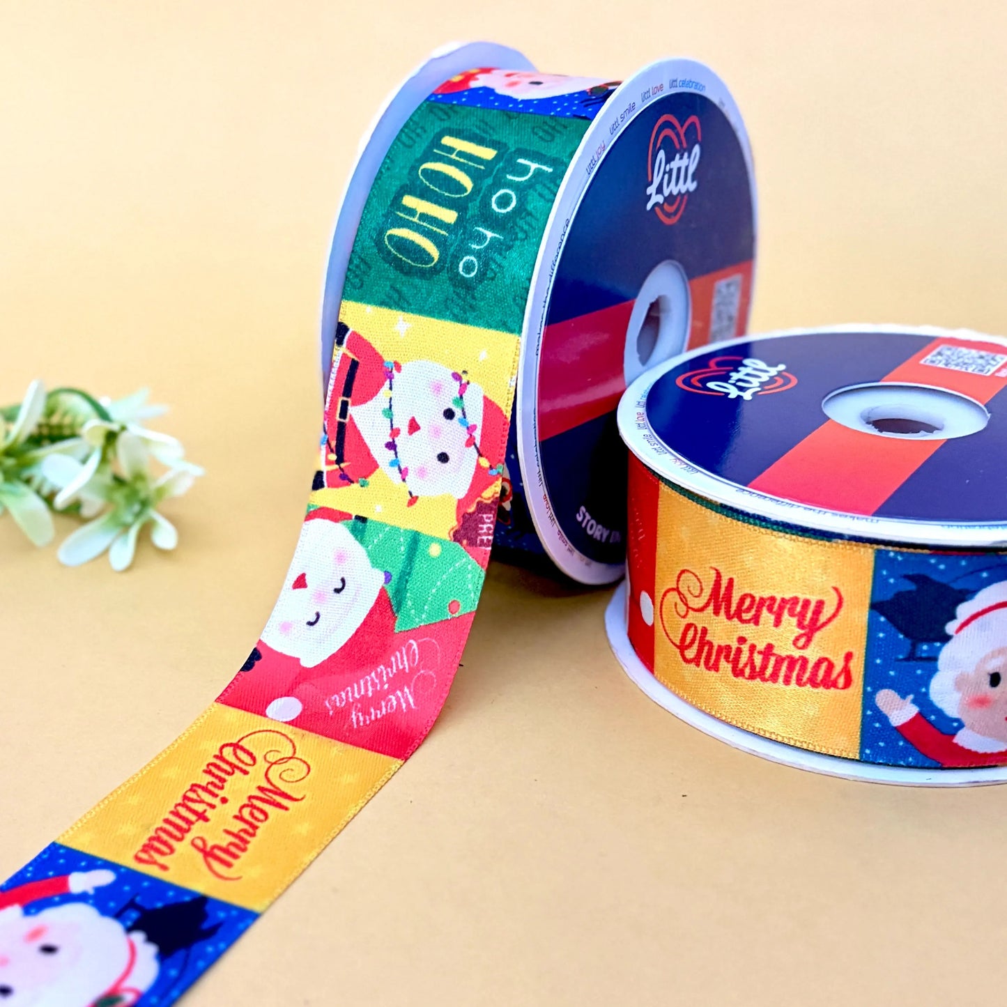 ribbon-printed satin ribbon 40mm 23m christmas theme gift wrap decor-littl