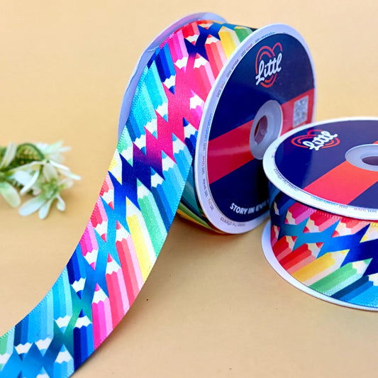 Ribbon-Multi Color Printed Ribbon 40mm 23m Single Face Satin Craft Wrap-Littl