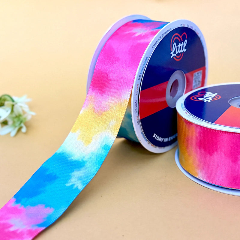 Tie Dye Splash Printed Ribbon 40mm - 40mm printed ribbon by Littl India