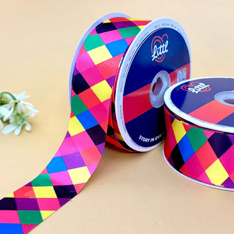 Harlequin Block Printed Ribbon 40mm - 40mm printed ribbon by Littl India