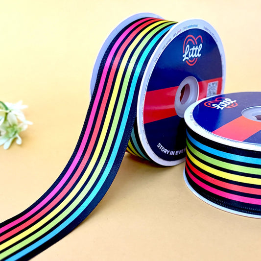 Ribbon-Multi Color Printed Ribbon 40mm 23m Single Face Satin Craft Wrap-Littl