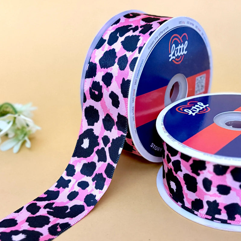 Leopard Print Printed Ribbon 40mm - 40mm printed ribbon by Littl India