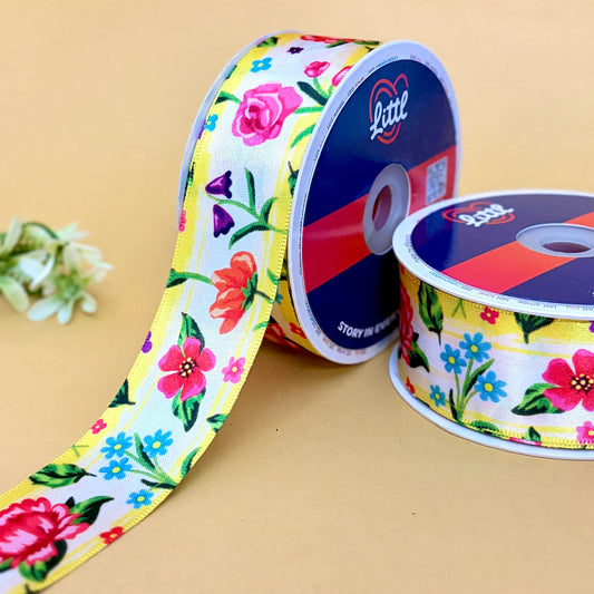Ribbon-Multi Color Printed Ribbon 40mm 23m Single Face Satin Craft Wrap-Littl