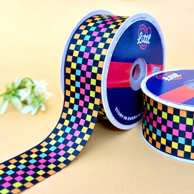 Checkerboard Printed Ribbon 40mm - 40mm printed ribbon by Littl India