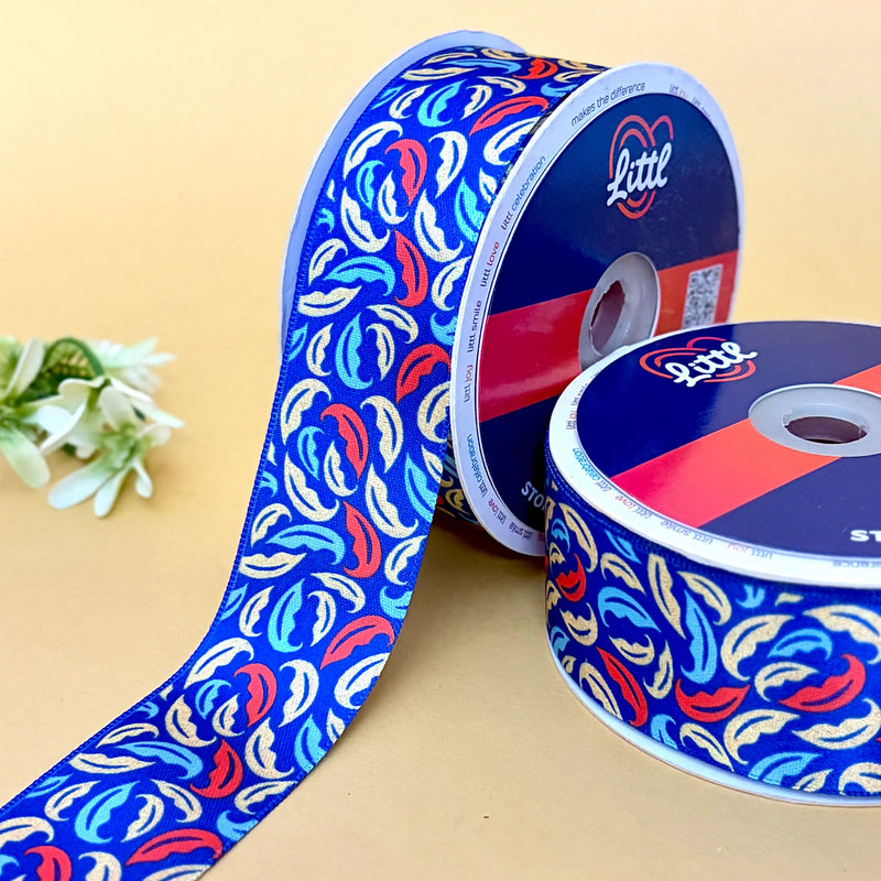 Blue Daisy Printed Ribbon 40mm - 40mm printed ribbon by Littl India