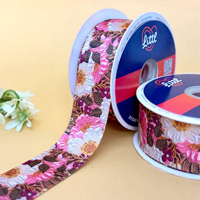 Wild Flower Printed Ribbon 40mm - 40mm printed ribbon by Littl India