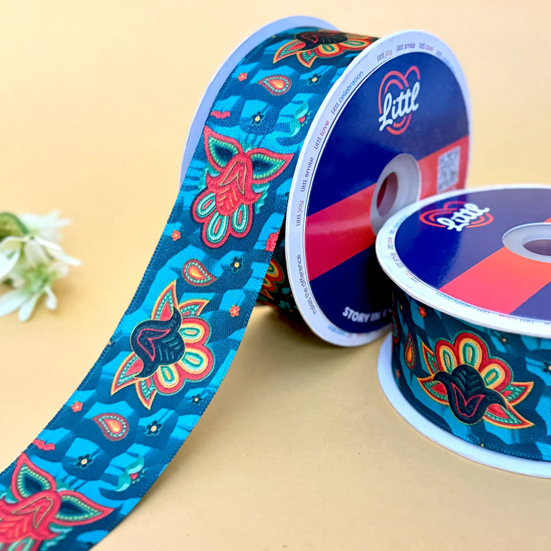 Boho Floral Printed Ribbon 40mm - 40mm printed ribbon by Littl India