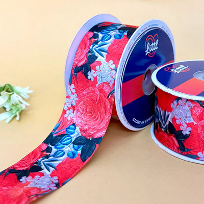 Pink Peony Printed Ribbon 50mm - 50mm printed ribbon by Littl India