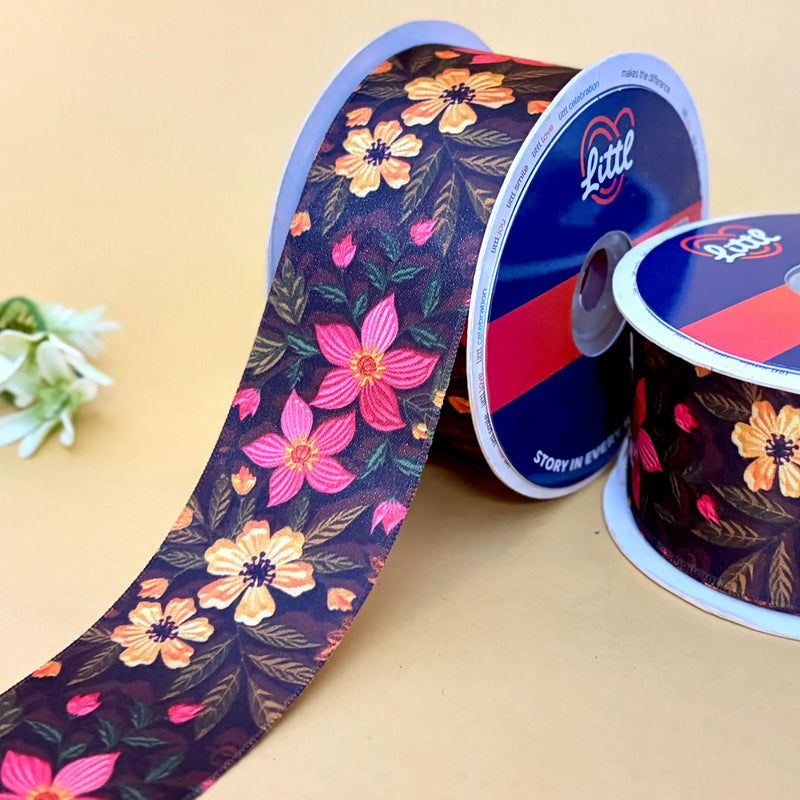Tropical Flower Printed Ribbon 50mm - 50mm printed ribbon by Littl India