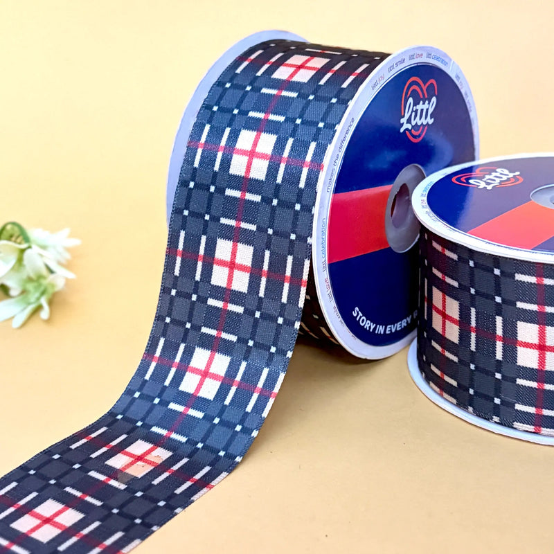 Plaid Check Printed Ribbon 50mm - 50mm printed ribbon by Littl India