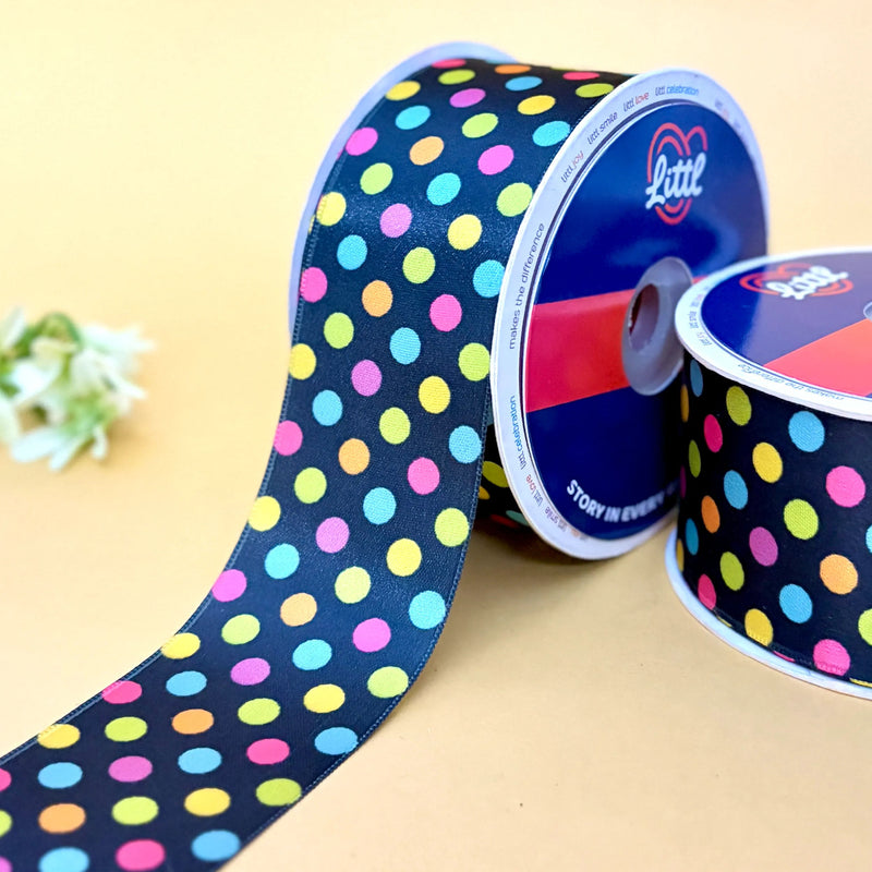 Teal Polka Dot Printed Ribbon 50mm - 50mm printed ribbon by Littl India