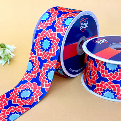 Moroccan Tile Printed Ribbon 50mm - 50mm printed ribbon by Littl India