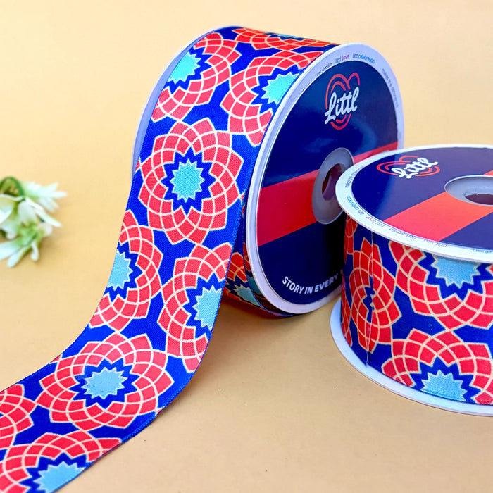 Moroccan Star Cobalt – Printed Satin Ribbon, 50 mm