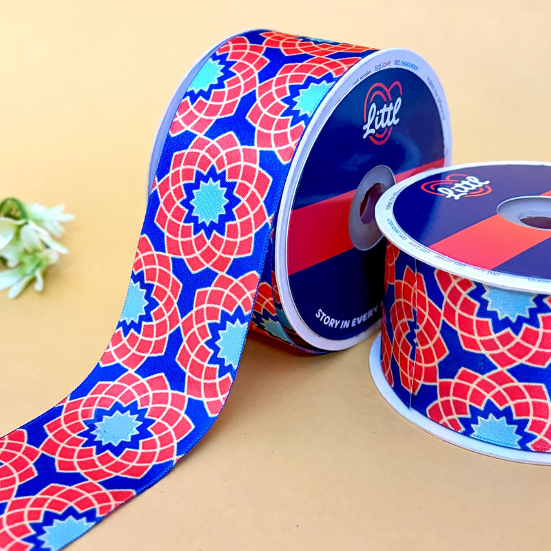Moroccan Tile Printed Ribbon 50mm - 50mm printed ribbon by Littl India