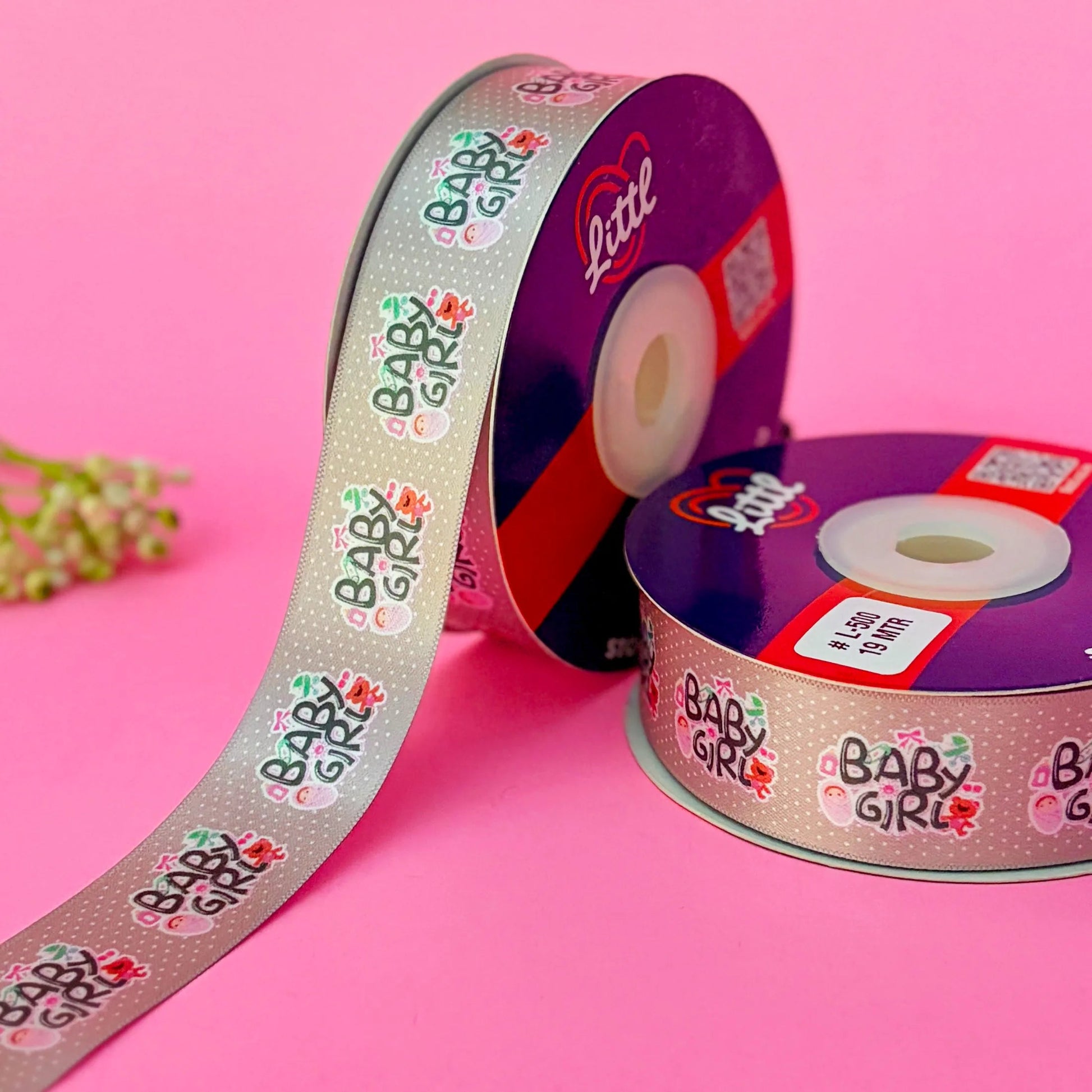 ribbon-Grey-Its a Girl Baby Shower Ribbon 1 Inch 19 Meter - Pink Baby Girl Gift Wrapping Birth Announcement Newborn Celebration - Premium Satin - 3 Colors - Same Day Dispatch India-Littl Ribbons