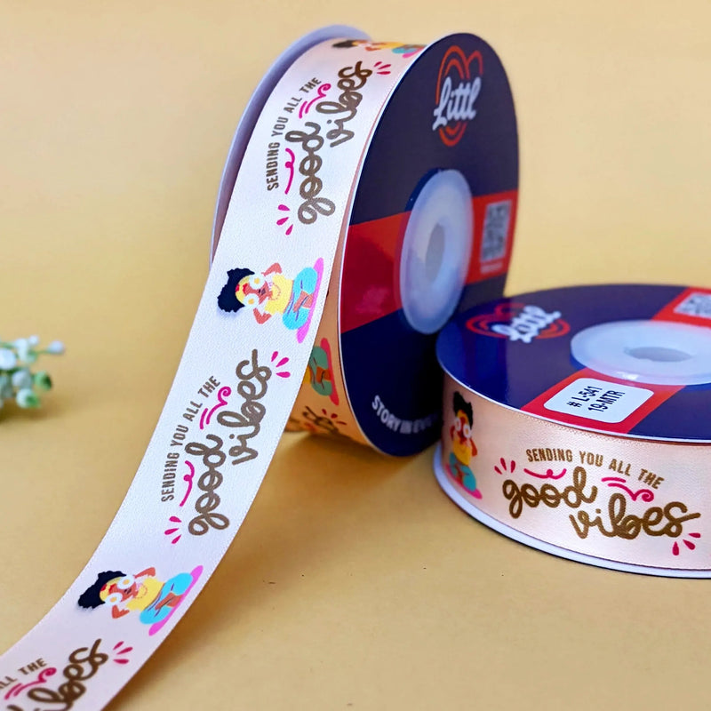 Best Wishes Printed Ribbon 25mm - Classic Set - Yellow - printed satin ribbon by Littl India