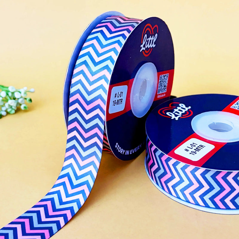Blue Folk Printed Ribbon 25mm - 25mm printed ribbon by Littl India