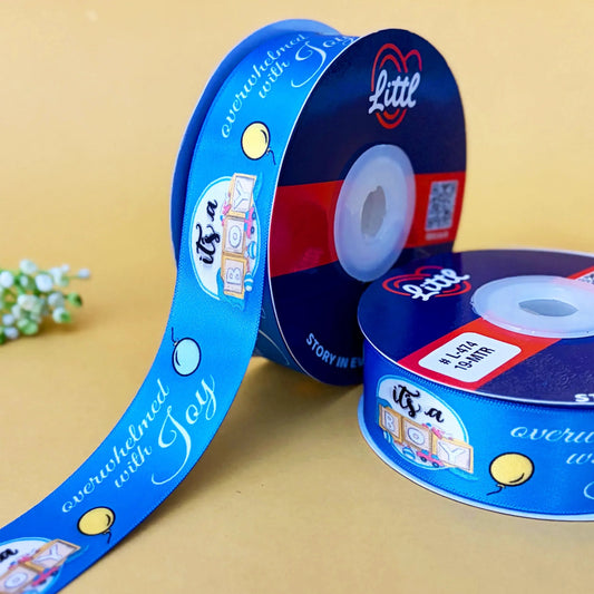 ribbon-Blue-Ribbons | IT'S A BOY Double Face Satin Printed Ribbon | 1 inch width-Littl Ribbons