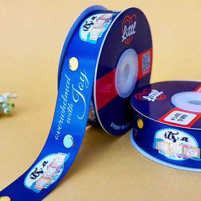 ribbon-Navy-Ribbons | IT'S A BOY Double Face Satin Printed Ribbon | 1 inch width-Littl Ribbons